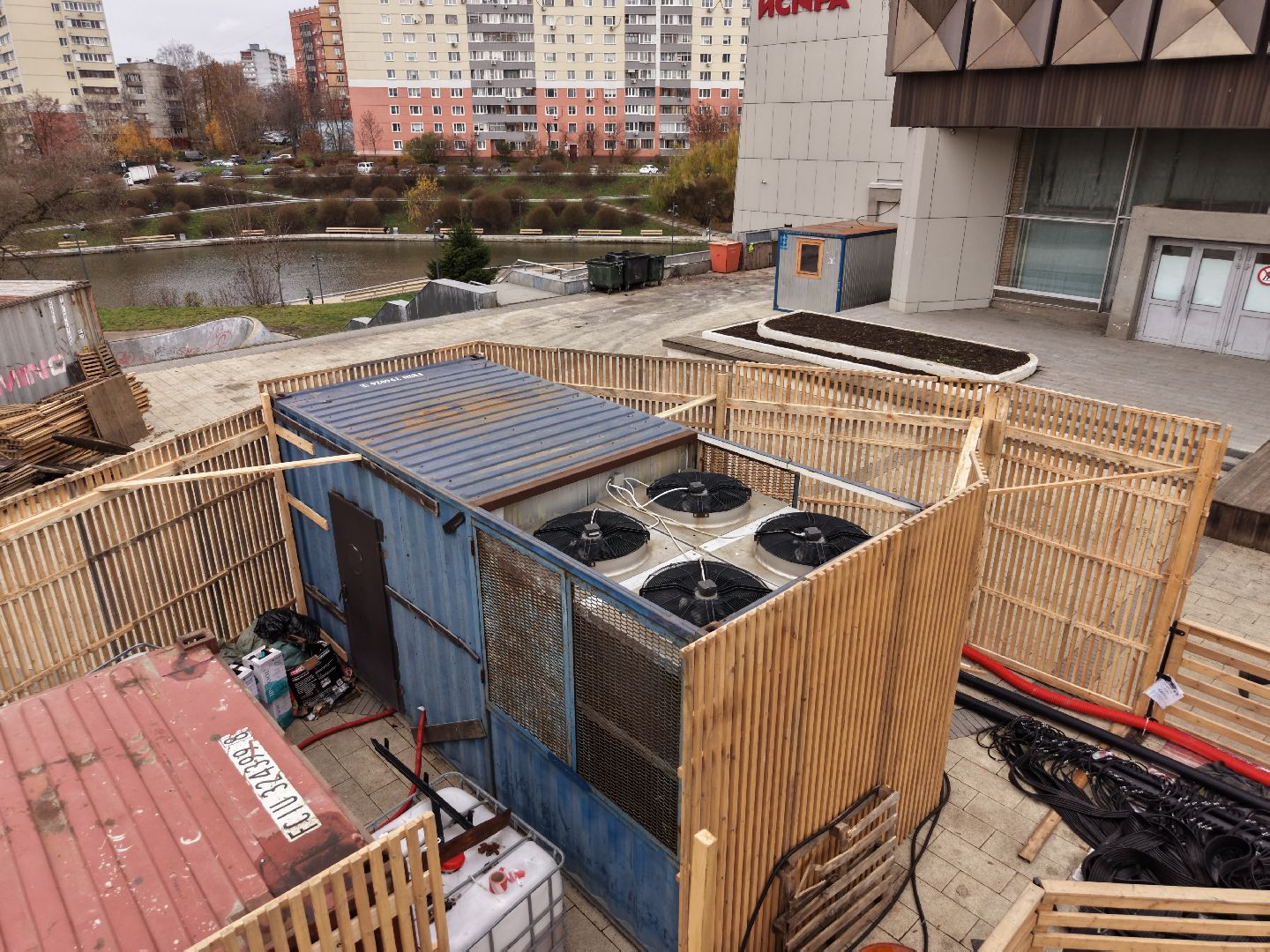 видео с коптера, каток в видном, зима в подмосковье,