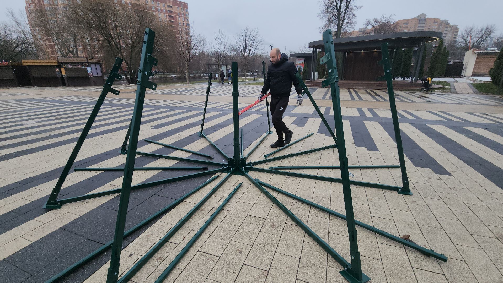 люберцы, наташинский парк, установка елки, заливка катка,