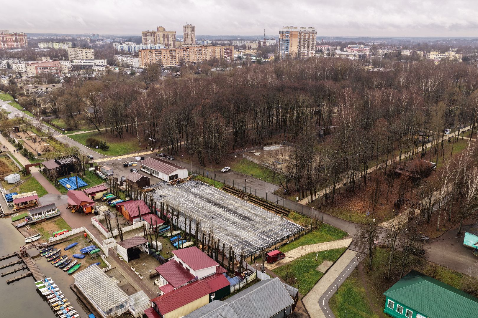 видео с коптера, каток в солнечногорске,зима в подмосковье,
