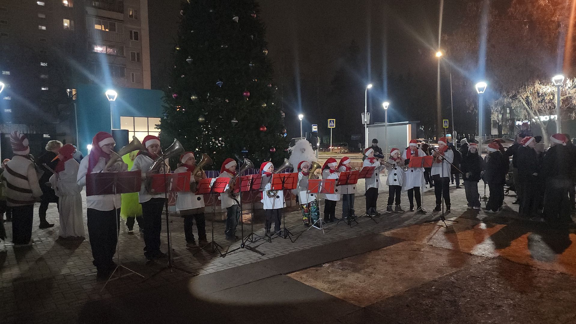 красногорск, зима в  подмосковье, зажжение огней на елке,