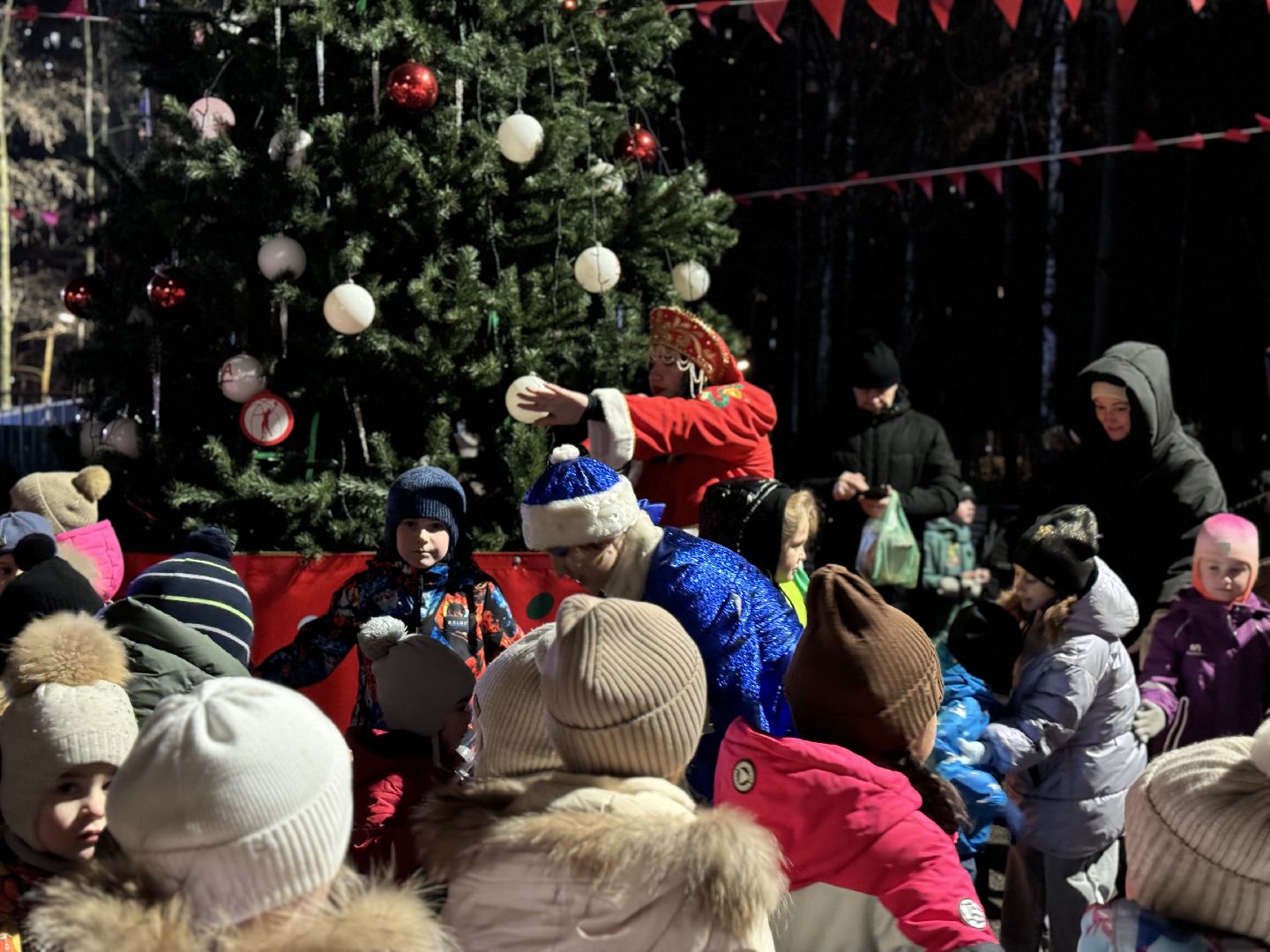 зима в подмосковье, ленинский округ, резиденция деда мороза, зажгли елку,