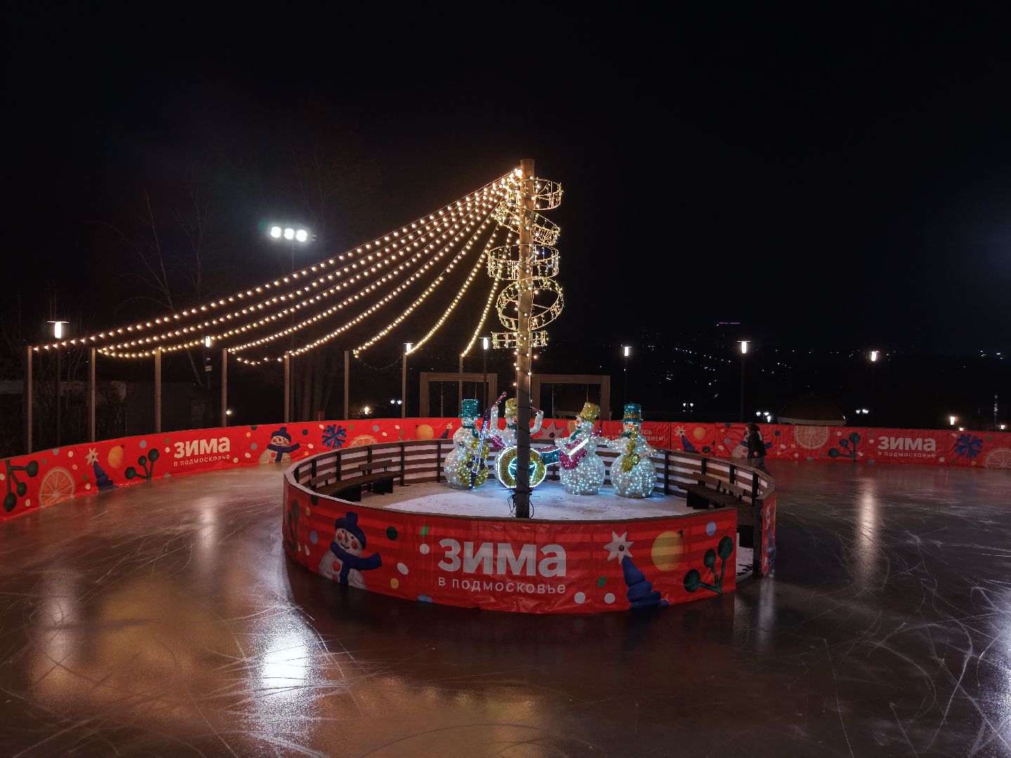 видео с коптера, каток в парке Талалихина, зима в  подмосковье, каток в подольске,