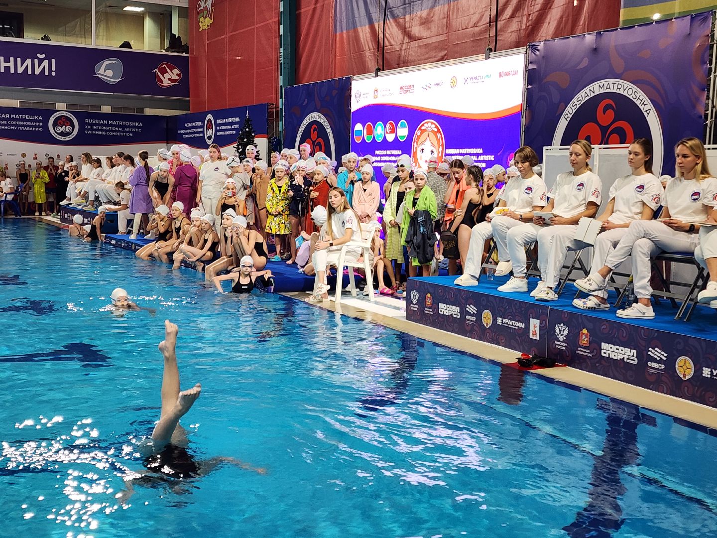 чехов, дворец спорта олимпийский, международный турнир, русская матрешка, синхронное плавание, дети до 13 лет, соревнования, фигуры,ольга брусникина, главный судья полина прощенко,показательные выступления, соло, дуэты, командные состязания, бассейн олимпийский,группы, комби,