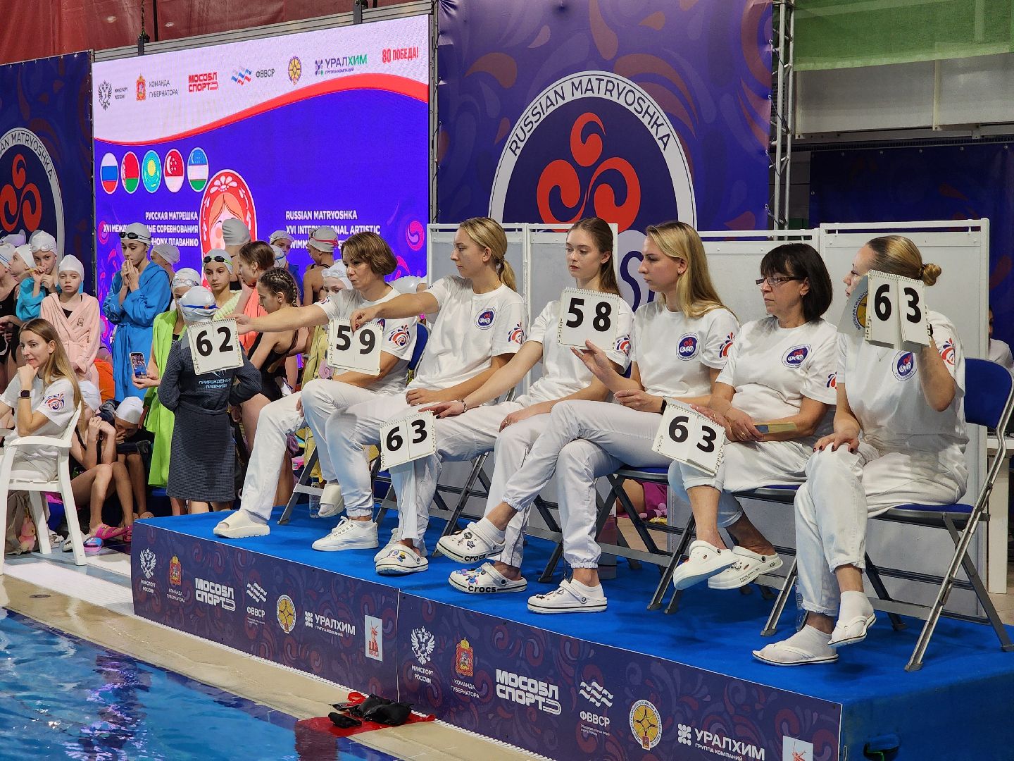 чехов, дворец спорта олимпийский, международный турнир, русская матрешка, синхронное плавание, дети до 13 лет, соревнования, фигуры,ольга брусникина, главный судья полина прощенко,показательные выступления, соло, дуэты, командные состязания, бассейн олимпийский,группы, комби,