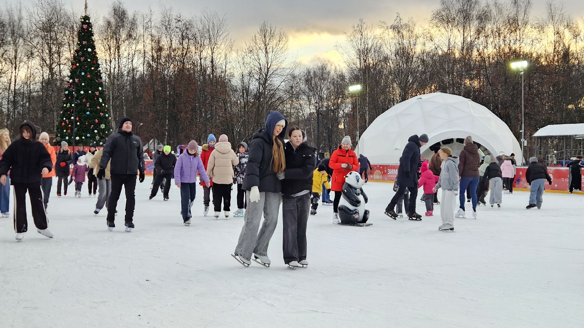 долгопрудный, центральный парк победы, зима в подмосковье 2025, ледовый каток, коньки,