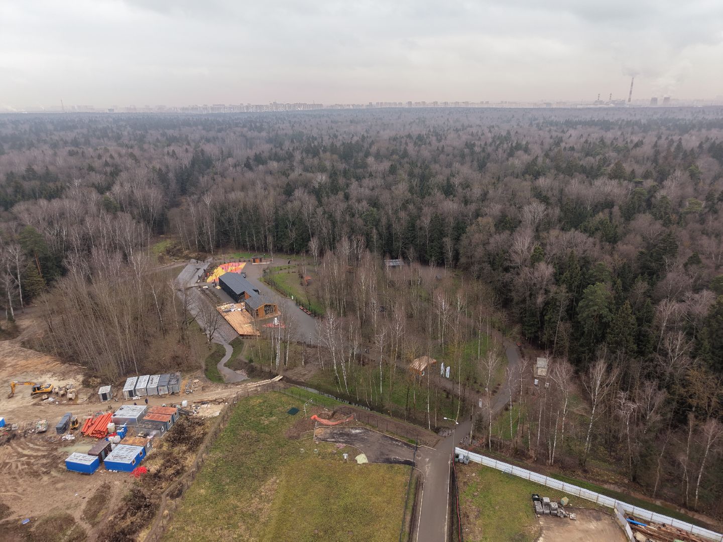 видео с коптера, пироговский лесопарк, благоустройство в мытищах,