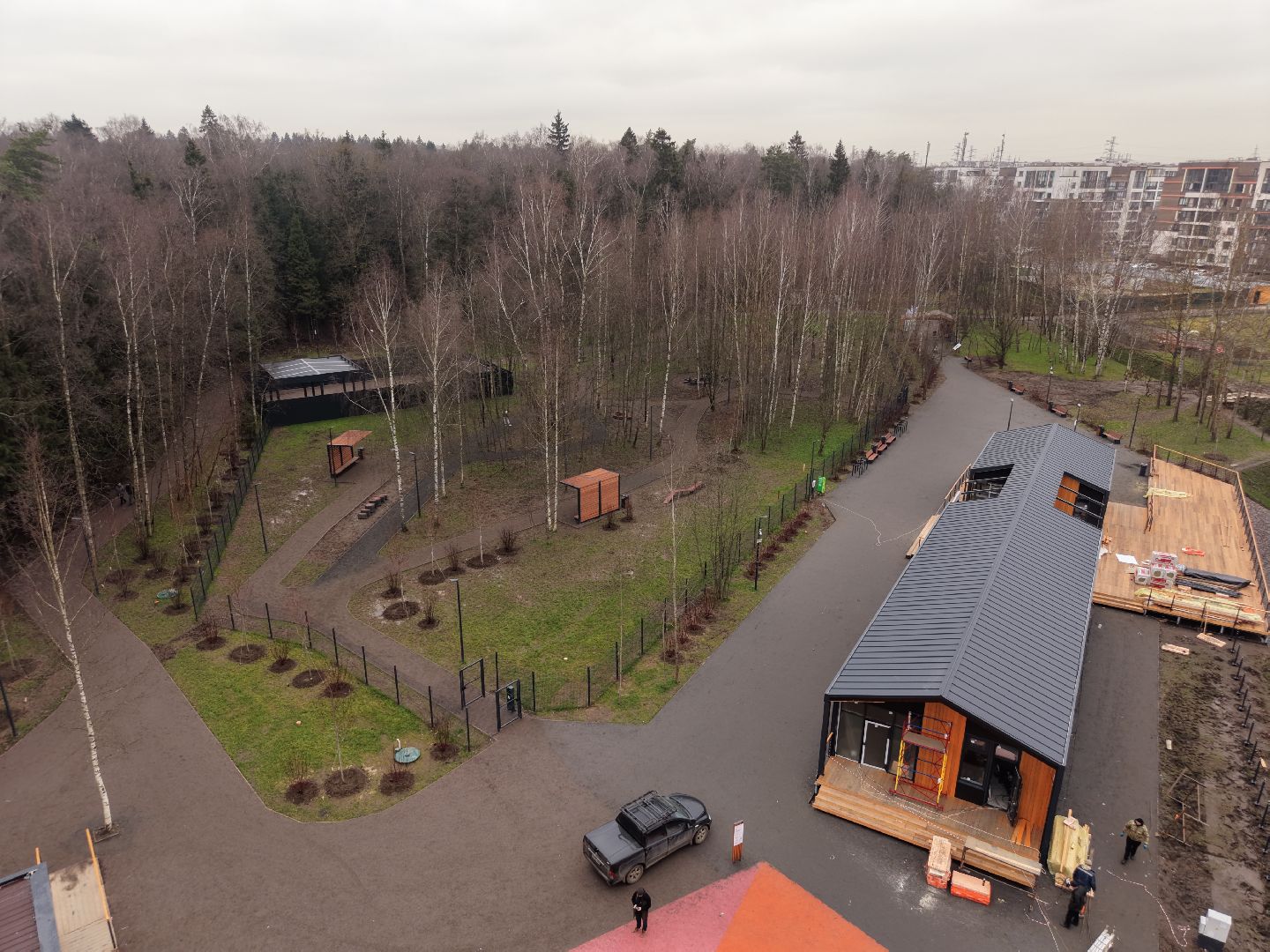 видео с коптера, пироговский лесопарк, благоустройство в мытищах,