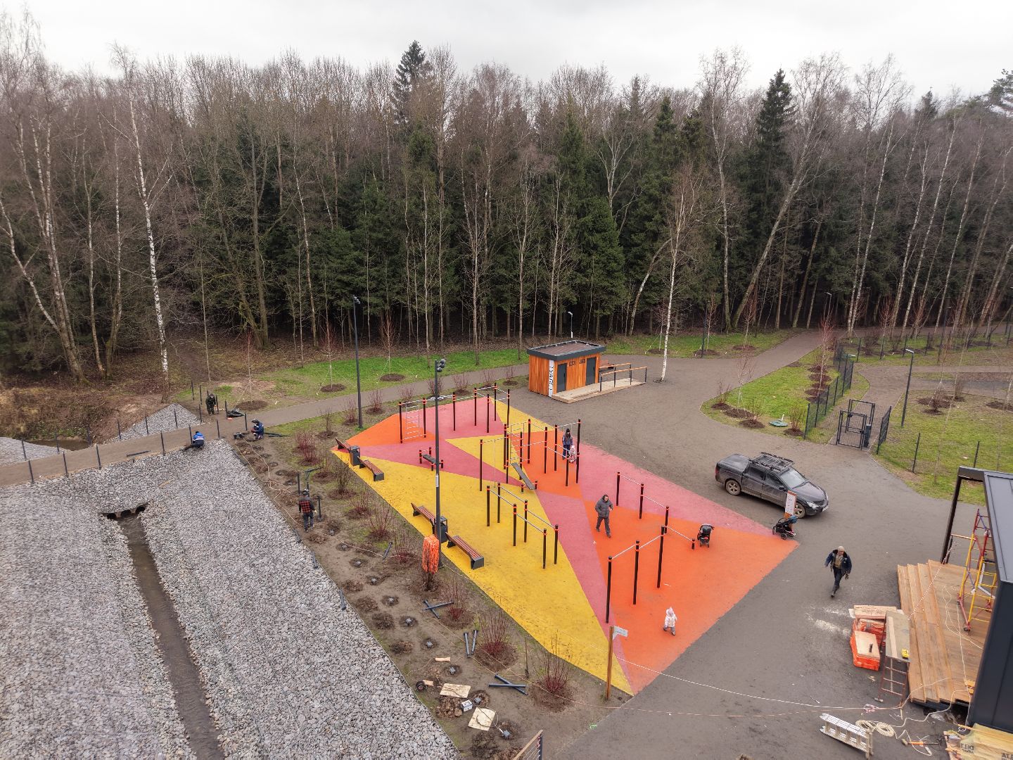 видео с коптера, пироговский лесопарк, благоустройство в мытищах,