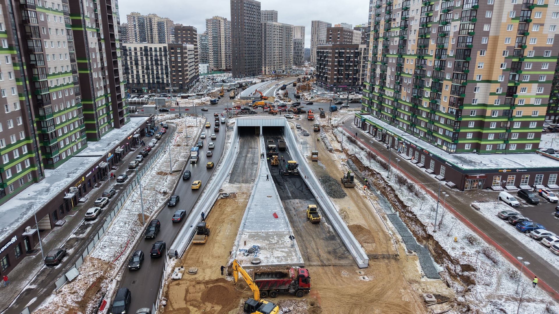 видео с коптера, тоннель на Путилковском шоссе, дороги красногорска,