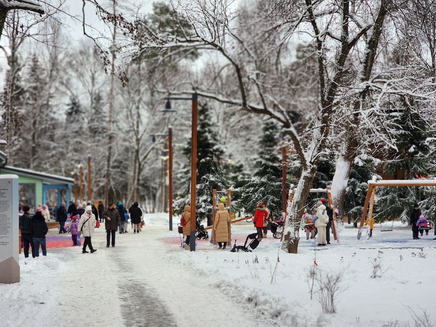 королёв, открытие парка папанинская дача, благоустройство , зима в подмомсковье,