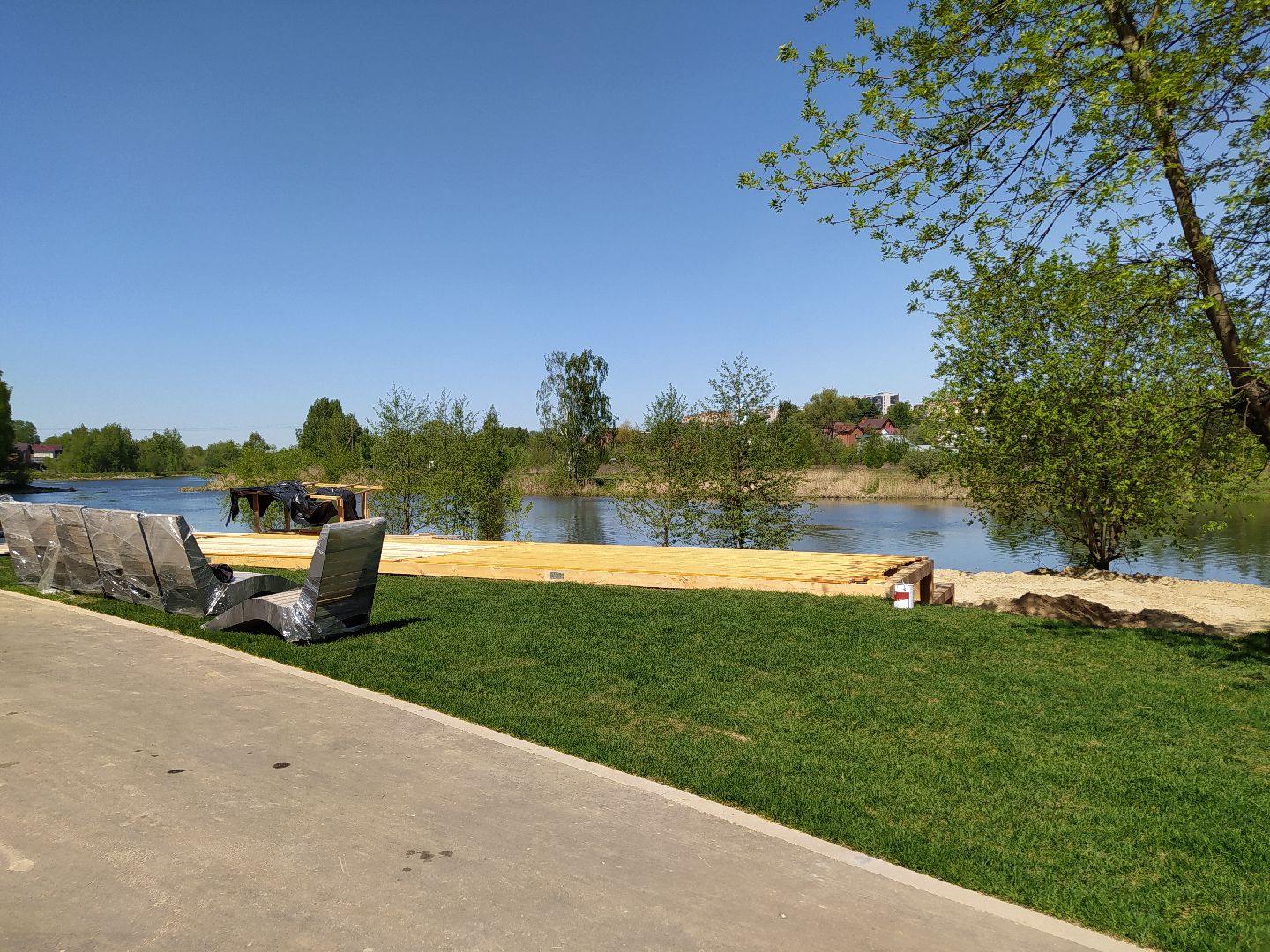 Благоустройство, пляж, река, шезлонг, гамак