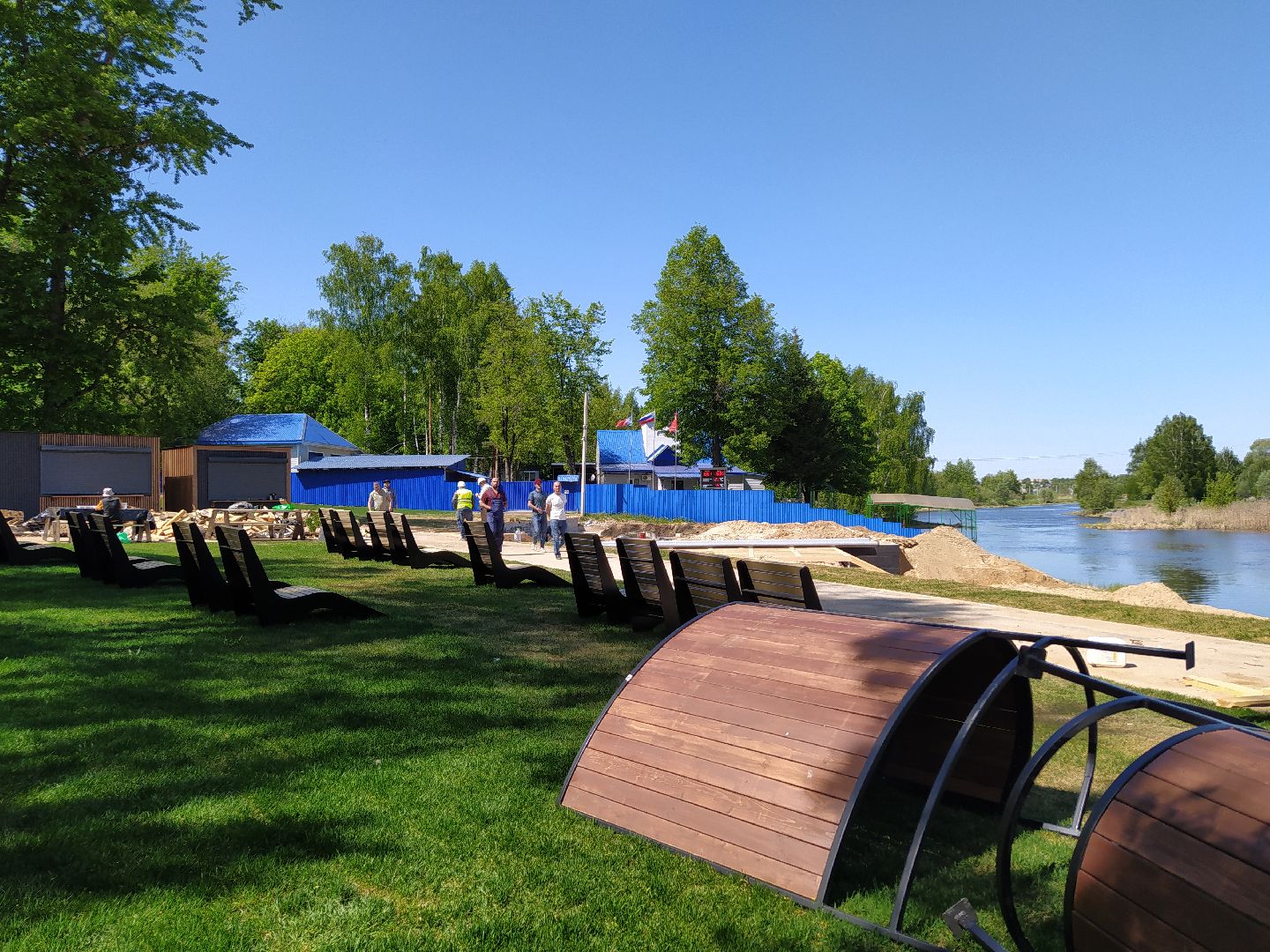 Благоустройство, пляж, река, шезлонг, гамак