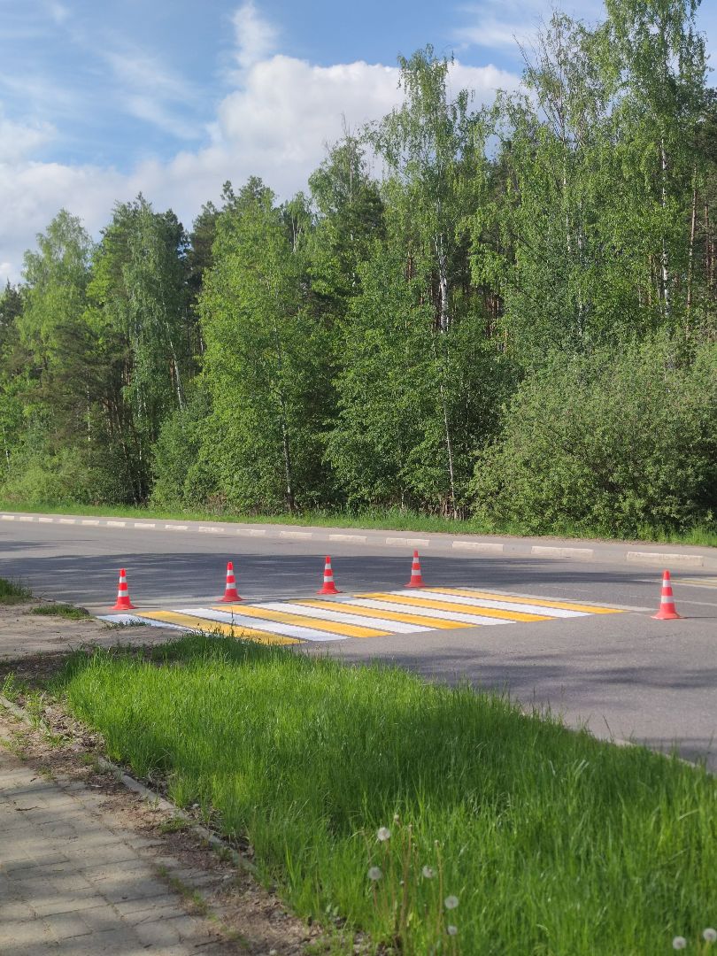 Дорожная разметка, обновление, пешеходный переход, Дубна